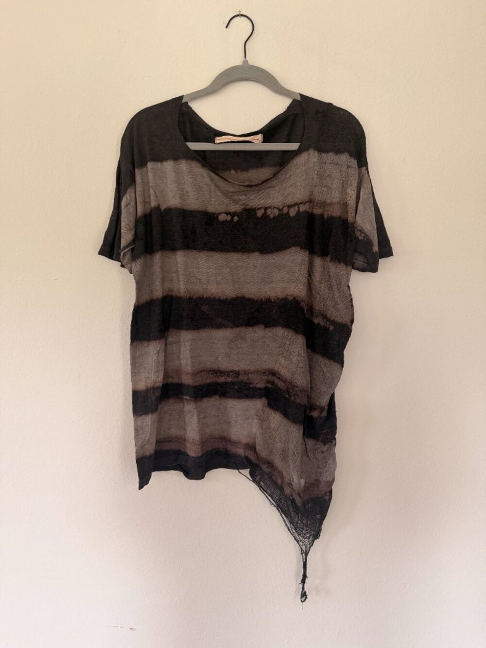 Raquel Allegra Striped Distressed Tunic Bateau Neck Long Sleeve